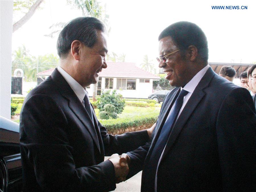 Tanzanian Prime Minister Kassim Majaliwa(R) meets with Chinese Foreign Minister Wang Yi in Dar es Salaam, Tanzania, Jan. 9, 2017. (Xinhua/Li Sibo)