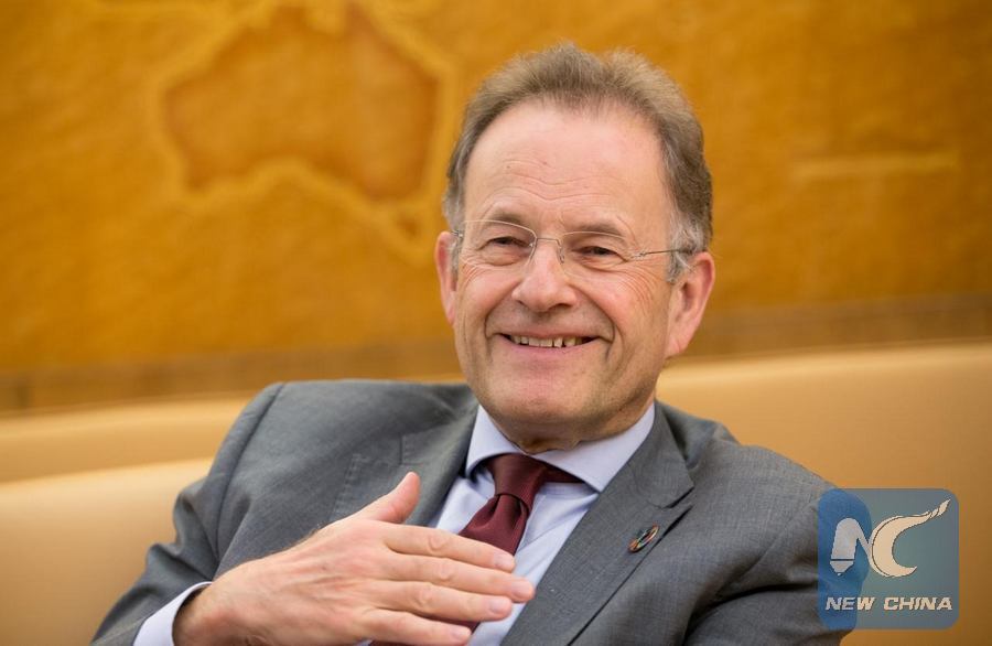 The Director-General of the United Nations Office at Geneva (UNOG), Michael Moller receives an interview with Xinhua in Geneva, Switzerland on Dec. 19, 2016. (Xinhua/Xu Jinquan)