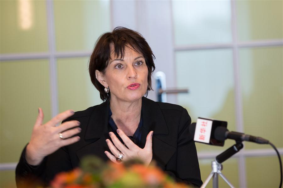 Swiss President Doris Leuthard speaks during an interview with Xinhua in Bern, Switzerland, on Jan. 12, 2017. Swiss President Doris Leuthard said Thursday that the upcoming visit of Chinese President Xi Jinping will have a stabilizing effect on both Europe and the world in light of the many changes and challenges affecting the international landscape. (Xinhua/Xu Jinquan)