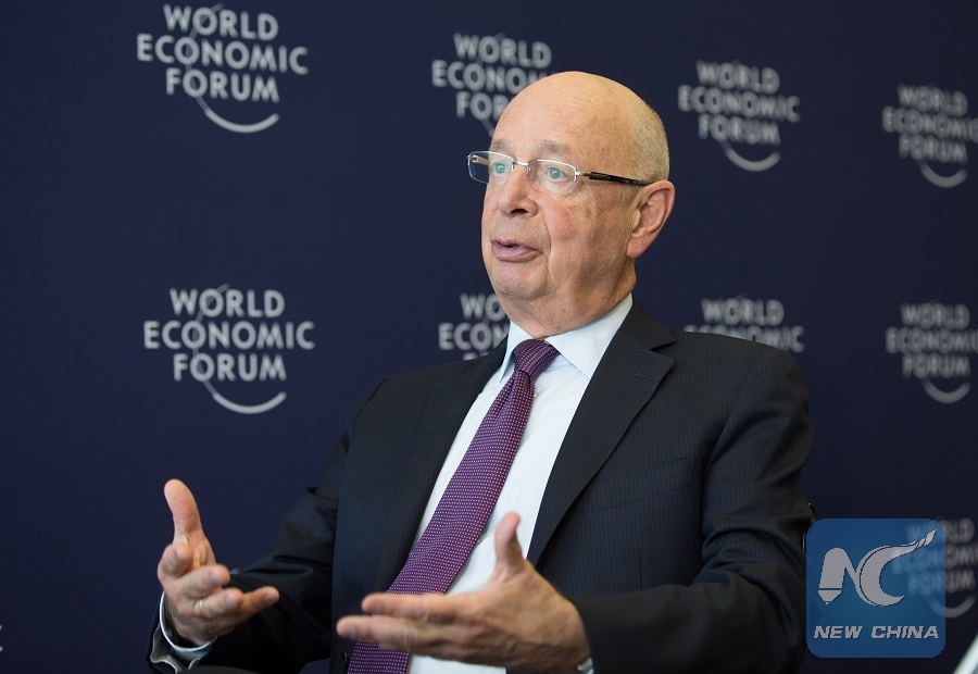 Klaus Schwab, founder and executive chairman of the World Economic Forum (WEF), is interviewed by Xinhua News Agency in Geneva, Switzerland, on Jan. 10, 2017.(Xinhua/Xu Jinquan)