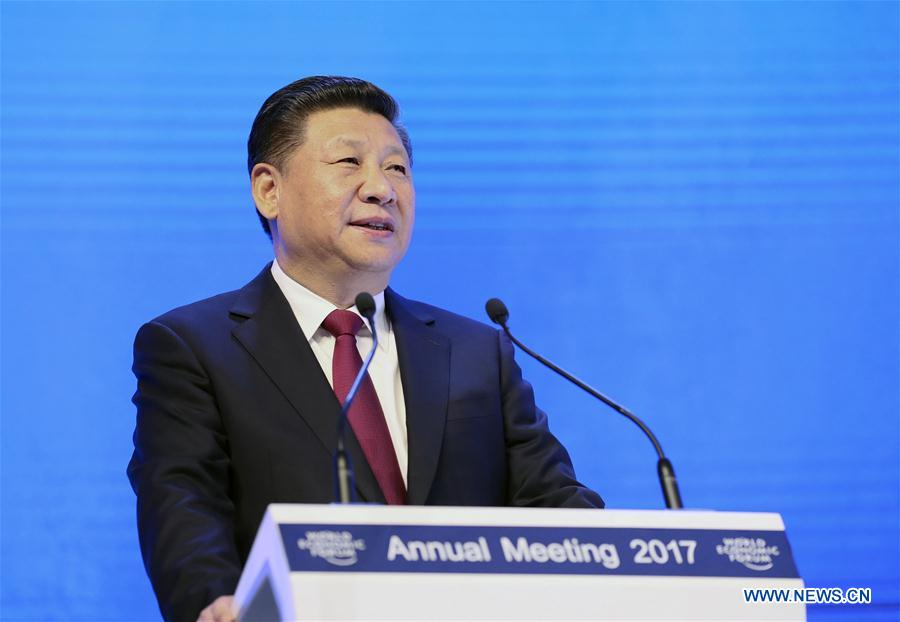 Chinese PresidentXi Jinping delivers a keynote speech at the opening plenary of the 2017 annual meeting of the World Economic Forum in Davos, Switzerland, Jan. 17, 2017. (Xinhua/Lan Hongguang) 