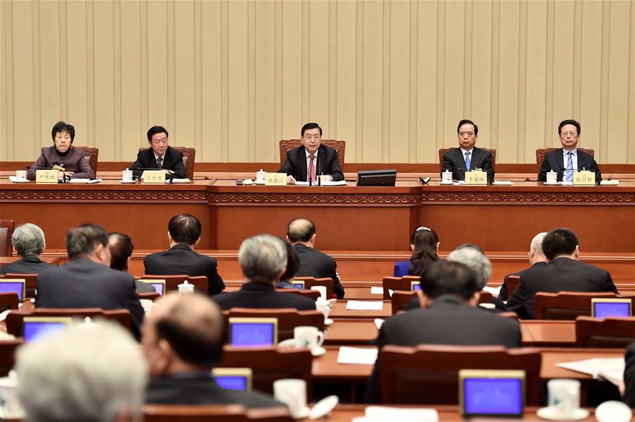 Zhang Dejiang (C, back), chairman of the Standing Committee of China