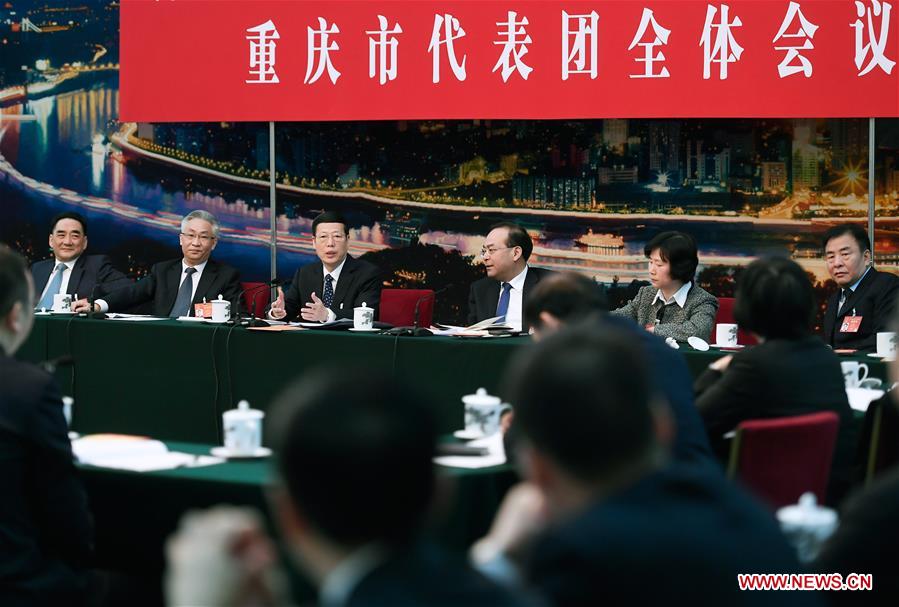 Chinese Vice Premier Zhang Gaoli joins a panel discussion with deputies to the 12th National People