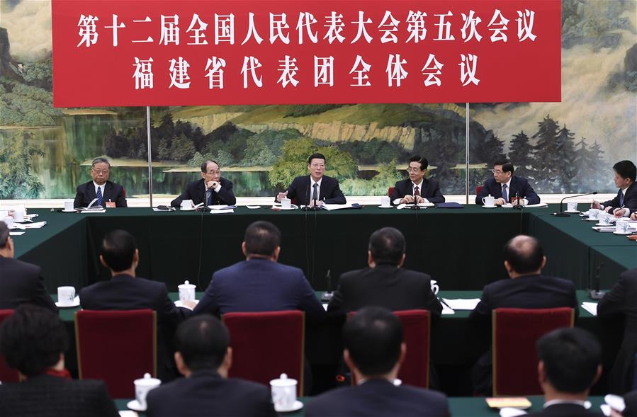 Chinese Vice Premier Zhang Gaoli joins a panel discussion with deputies to the 12th National People