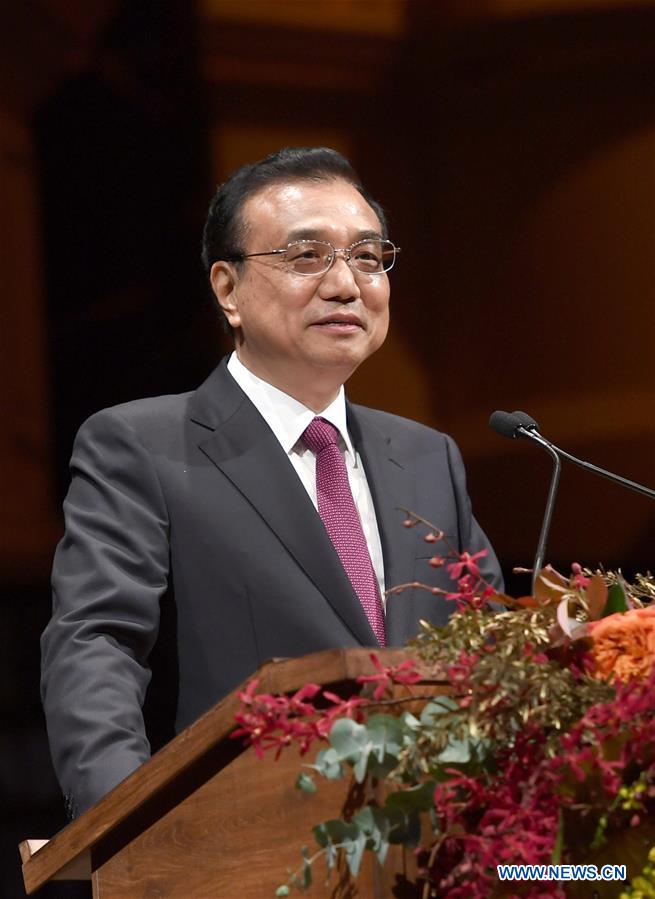 Chinese Premier Li Keqiang addresses a welcome banquet hosted by Chinese living in Australia, in Sydney, Australia, March 25, 2017. (Xinhua/Zhang Duo)