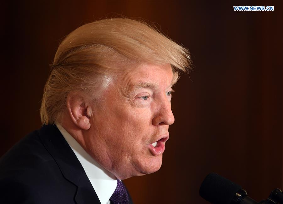 U.S. President Donald Trump addresses a press conference at the White House in Washington D.C., the United States, on April 12, 2017. U.S. President Donald Trump said on Wednesday that his administration won