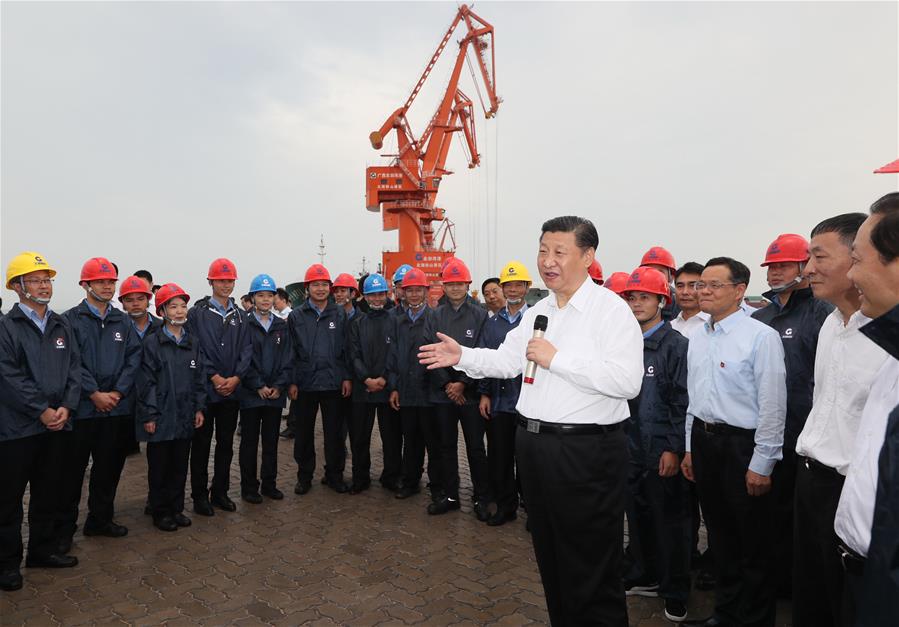 Chinese President Xi Jinping inspects Tieshan Port in Beihai City of south China