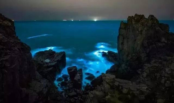  The natural phenomenon, known as "blue tears", attracts tens of thousands of people to the beach in Mazu.