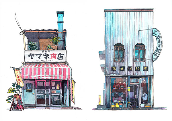 左：Yamane，位於日暮里的肉鋪；右：Tsuruya，神保町的一家服裝店