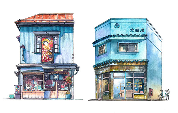 左：Isetatsu，谷中區域一家傳統木版畫店；右：Ootoya，曲町一家肉鋪