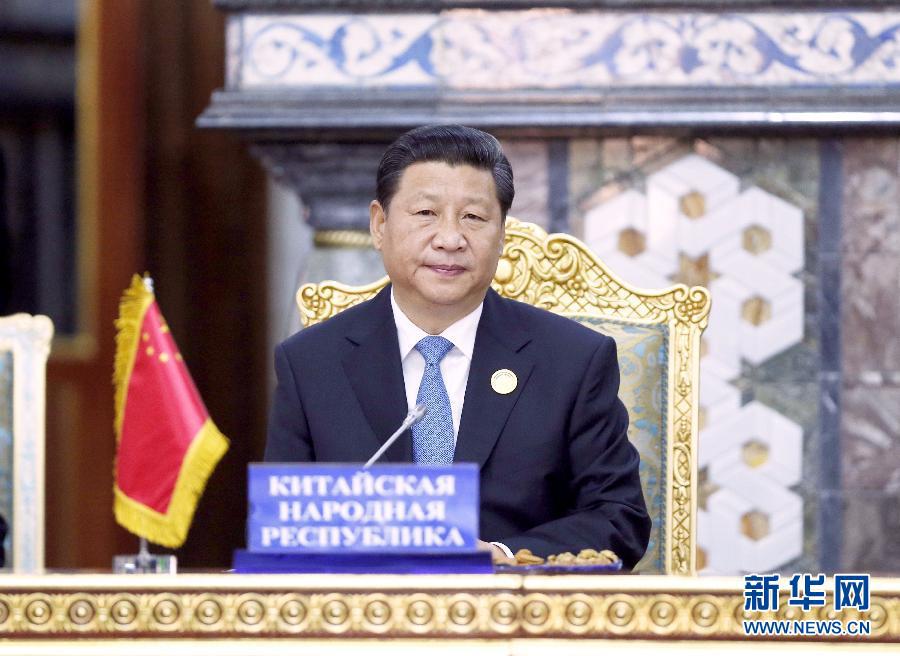2014年 9月12日，上海合作組織成員國元首理事會第十四次會議在塔吉克斯坦首都杜尚別舉行。習近平出席會議併發表重要講話。來源：新華社    