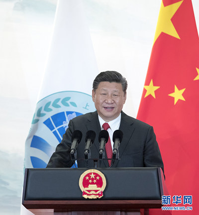 6月9日，國家主席習近平在青島國際會議中心舉行宴會，歡迎出席上海合作組織青島峰會的外方領導人。這是習近平發表致辭。 （圖片來源：新華社）