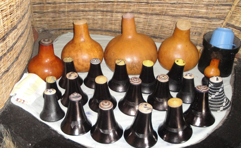 The traditional Ankole Calabashes where milk is stored and grease.