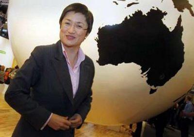 Australia's Minister for Climate Change and Water Penny Wong stands near a large globe in the main hall at the UN Climate Change Conference 2009 in Copenhagen December 10, 2009.REUTERS/Bob Strong