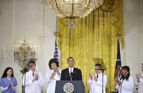 U.S. President Barack Obama delivers remarks about moving forward into the final stage of the health insurance reform debate at the East Room of the White House in Washington D.C., capital of the United States, March 3, 2010. Obama urged on Wednesday the Congress to move swiftly toward votes on the legislation. (Xinhua/Zhang Jun)