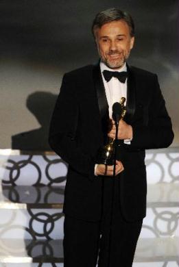 Actor Christoph Waltz accepts Best Supporting Actor award for "Inglourious Basterds" onstage during the 82nd Annual Academy Awards. Waltz, 53, was the odds-on favorite after winning nearly 30 awards for his performance, including best actor at the Cannes Film Festival as well as a Golden Globe Award earlier this year.(Xinhua/AFP Photo)