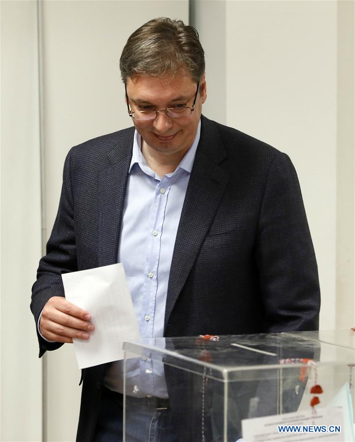 Serbian Prime Minister Aleksandar Vucic votes at a polling station in Belgrade, Serbia on April 24, 2016. Serbian citizens started casting their ballots in Sunday