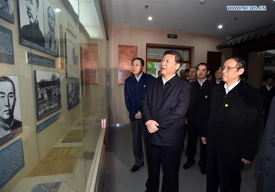 HEFEI, April 27, 2016 (Xinhua) -- Chinese President Xi Jinping visits the Jinzhai Revolution Museum in Jinzhai County of Liuan City, east China