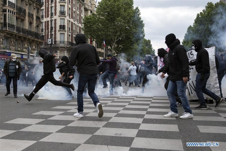  People take to streets to protest against the new labor law in Paris, France on May 17, 2016. In the latest protest against the French government