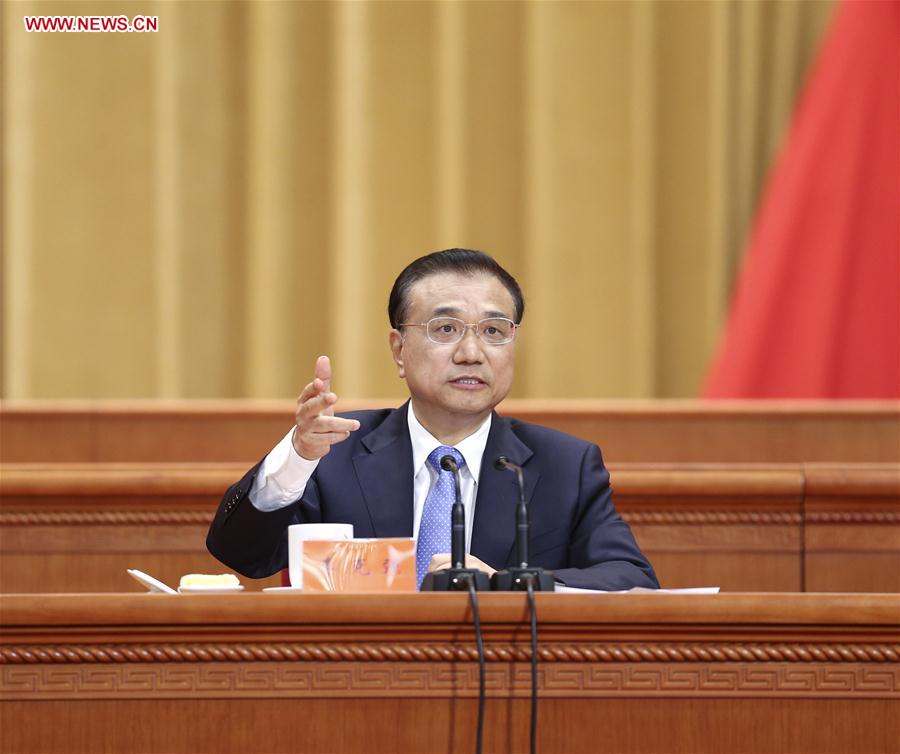 BEIJING, May 30, 2016 (Xinhua) -- Chinese Premier Li Keqiang addresses an event conflating the national conference on science and technology, the biennial conference of the country