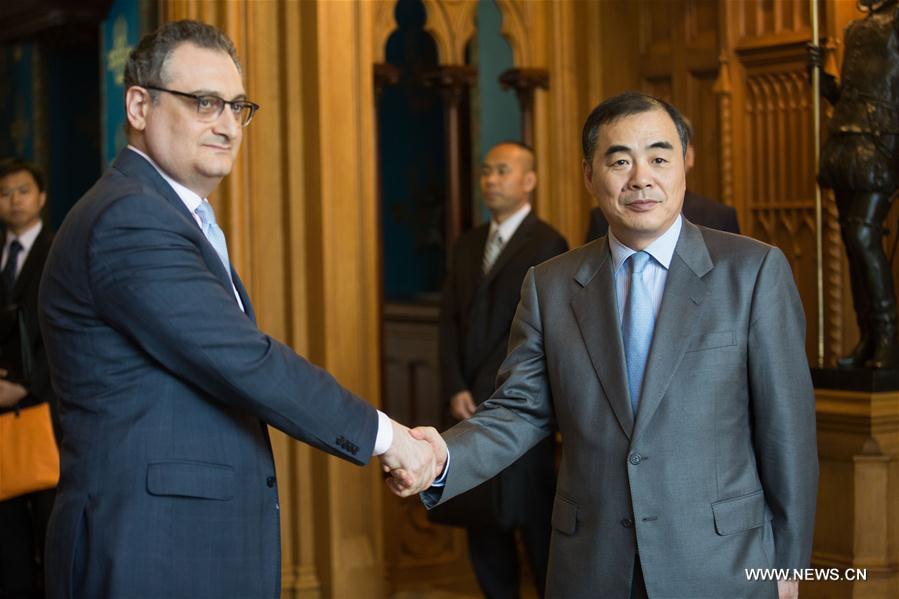 Chinese Assistant Minister of Foreign Affairs Kong Xuanyou (R) shakes hands with Russian Deputy Foreign Minister Igor Morgulov during the fourth meeting on Northeast Asia security held in Moscow, Russia, July 28, 2016. China and Russia on Thursday voiced serious concern over the deployment of the Terminal High Altitude Area Defense (THAAD) in South Korea. (Xinhua/Evgeny Sinitsyn)