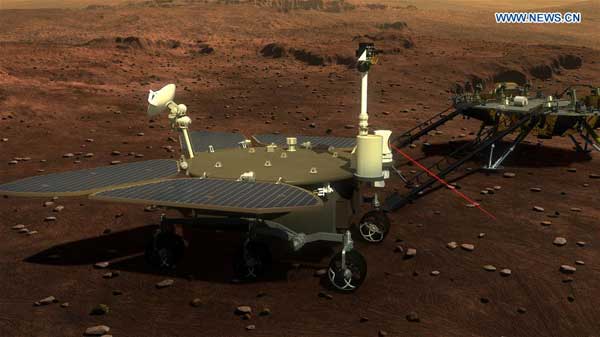 Picture released on Aug. 23, 2016 by lunar probe and space project center of Chinese State Adiministration of Science, Technology and Industry for National Defence shows the concept portraying what the Mars rover and lander would look like. Image of China