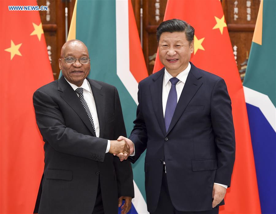 Chinese President Xi Jinping (R) meets with South African President Jacob Zuma who came to Hangzhou to attend the G20 Summit in Hangzhou, capital city of east China