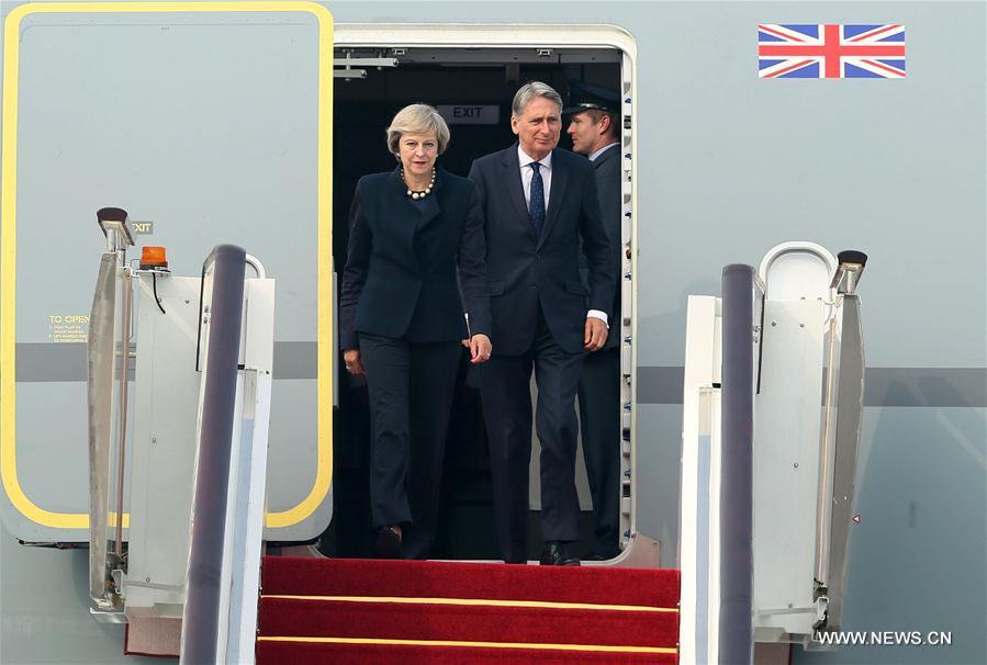 British Prime Minister Theresa May arrives in China