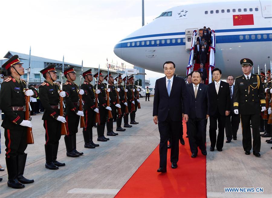 Chinese Premier Li Keqiang arrives in the Laotian capital of Vientiane on Sept. 6, 2016, setting in motion his first official visit to the country, where he will also attend the East Asia Summit. During the visit, Li will also attend the 19th China-ASEAN (10+1) leaders