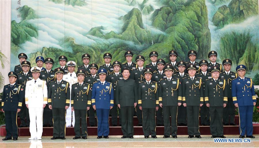  Chinese President Xi Jinping, also general secretary of the Communist Party of China (CPC) Central Committee and chairman of the Central Military Commission (CMC), poses for a group photo with officers of joint logistics units as the CMC established a joint logistics support force in Beijing, capital of China, Sept. 13, 2016. (Xinhua/Li Gang) 