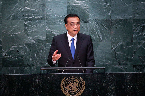 Chinese premier Li Keqiang attends the general debate of the 71st session of the UN General Assembly in New York, Sept 21, 2016. [Photo provided to chinadaily.com.cn]