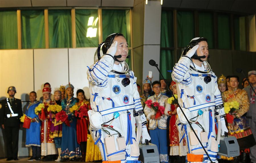  A see-off ceremony for two Chinese astronauts of the upcoming Shenzhou-11 manned space mission was held on Monday at the Jiuquan Satellite Launch Center.