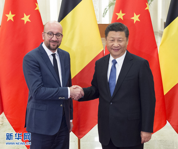 In his meeting with visiting Belgian Prime Minister Charles Michel, Chinese President Xi Jinping called on both sides to properly handle issues regarding respective core interests and major concerns, and expand cooperation in such key areas as manufacturing, new energy, environmental protection and services.