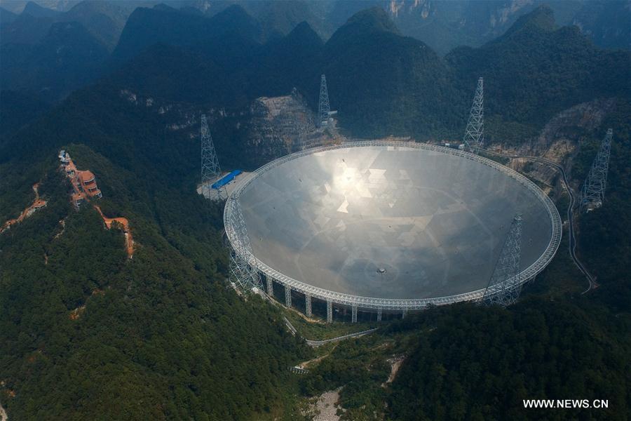 Photo taken on Sept. 24, 2016 shows the 500-meter Aperture Spherical Telescope (FAST) in Pingtang County, southwest China