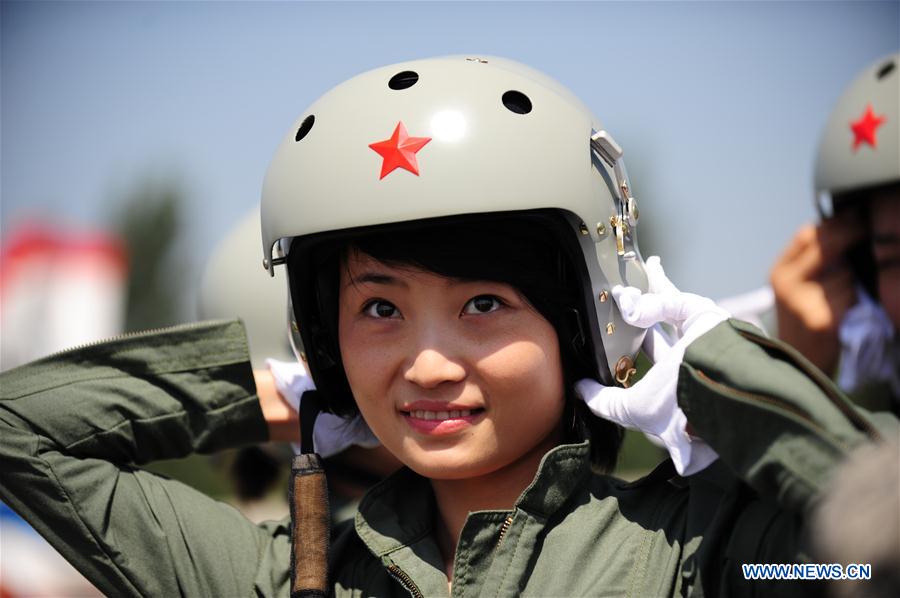 This file photo shows Chinese female J-10 fighter pilot Yu Xu. Yu died in an accident during a routine flight training on Saturday, an Air Force spokesman said. (Xinhua/Shen Ling) 