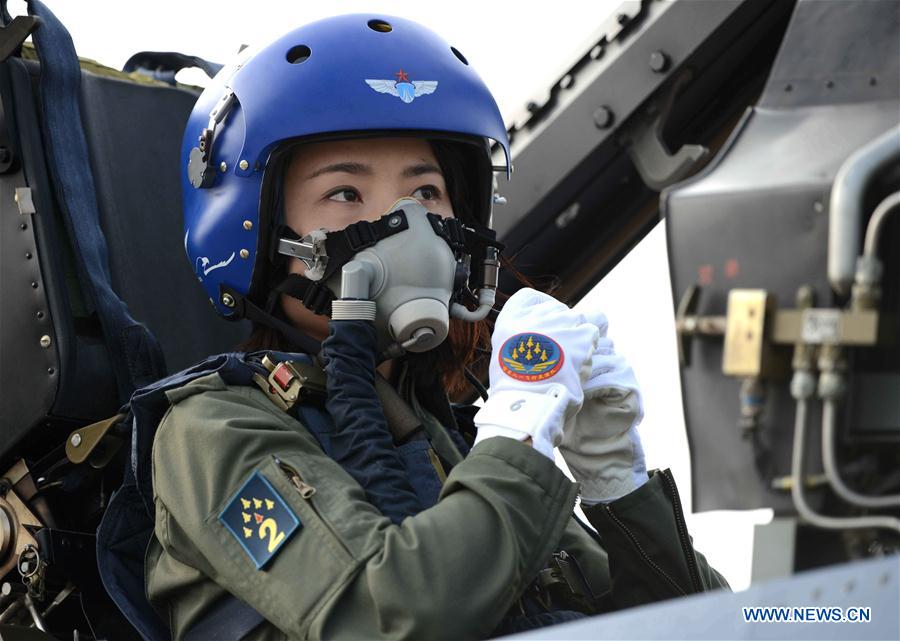 This file photo shows Chinese female J-10 fighter pilot Yu Xu. Yu died in an accident during a routine flight training on Saturday, an Air Force spokesman said. (Xinhua/Shen Ling) 