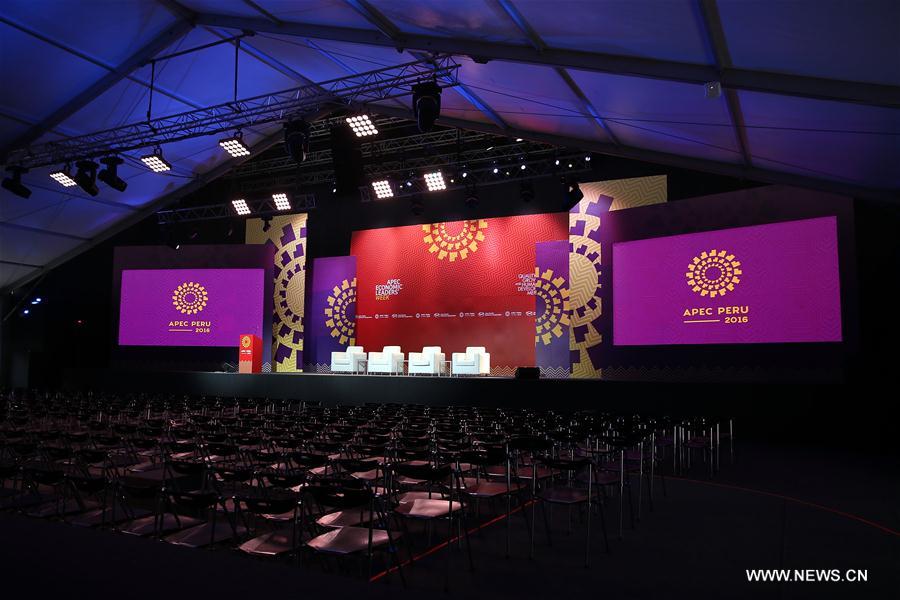 Photo taken on Nov. 15, 2016 shows the interiors of the main press room inside the International Media Center (IMC) of the 2016 APEC Economic Leaders