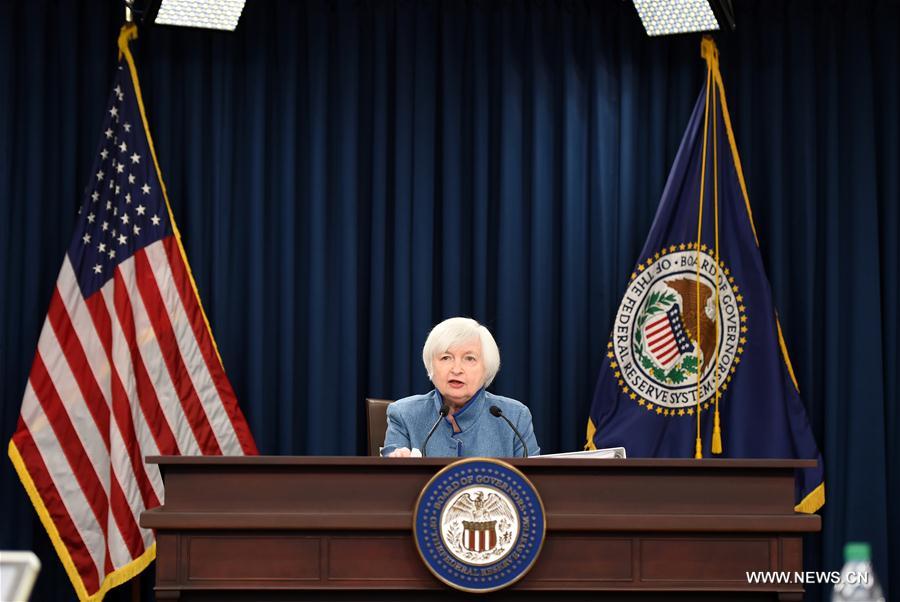  U.S. Federal Reserve Chair Janet Yellen speaks during a news conference in Washington D.C., capital of the United States, Dec. 14, 2016. U.S. Federal Reserve on Wednesday decided to raise benchmark interest rate by 25 basis points, the first and only time in 2016. (Xinhua/Bao Dandan)