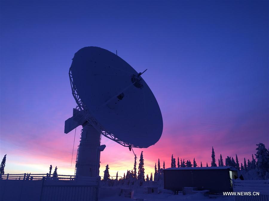 Photo taken on Nov. 25, 2016 shows the China Remote Sensing Satellite North Pole Ground Station under the sunglow in Kiruna, Sweden. The China Remote Sensing Satellite North Pole Ground Station has begun trial operations in Kiruna in Sweden, the Chinese Academy of Sciences (CAS) said Thursday. The station is China