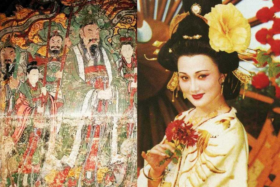 Li Longji portrayed in a fresco (left); Yang Yuhuan played by Lin Fangbing in 1990 TV series Tang Ming Huang. [File photo]