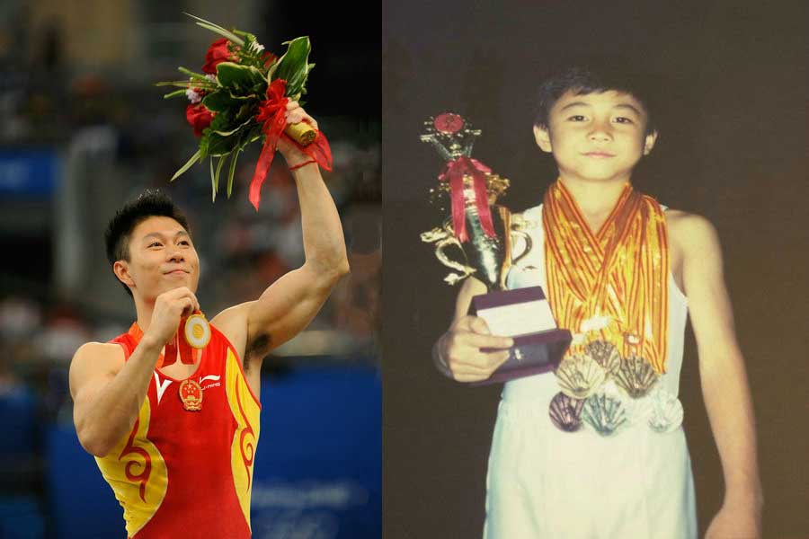 Li Xiaopeng at the 2008 Beijing Olympic Games (left), young Li holds many awards. [Photo/IC; VCG]