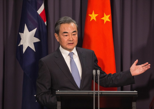 At the press conference after their meeting, Wang Yi says Australia is a friend to both China and the US. Julia Bishop said Australia would play its part in facilitating relations between China the two countries.