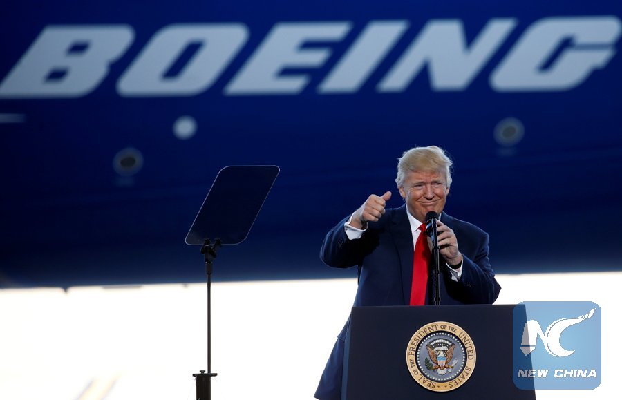 U.S. President Donald Trump speaks at the Boeing South Carolina facility in North Charleston, South Carolina, U.S., February 17, 2017. (Xinhua/REUTERS)