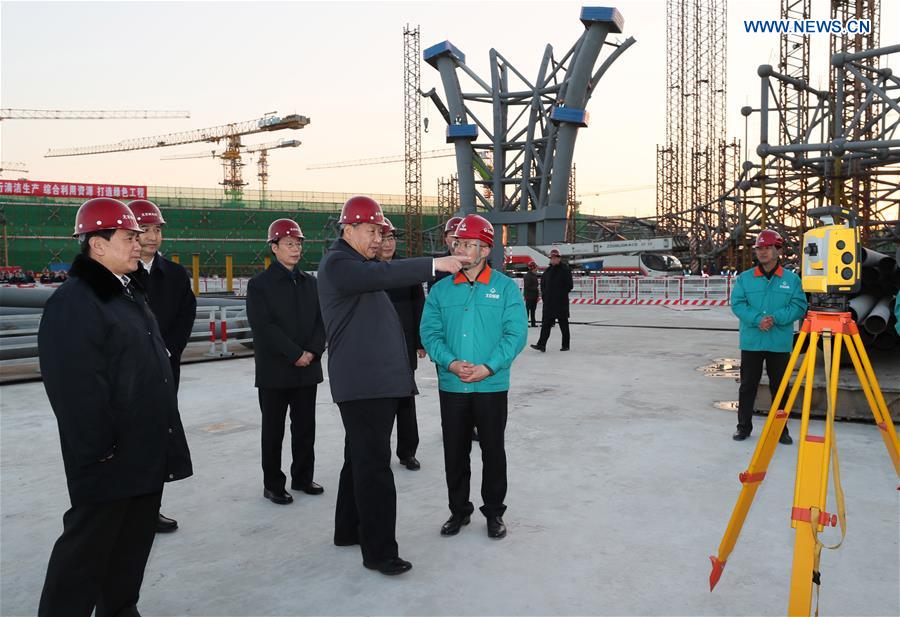 Chinese President Xi Jinping inspects the construction site of the new international airport in Beijing, capital of China, Feb. 23, 2017. Xi, also general secretary of the Communist Party of China Central Committee and chairman of the Central Military Commission, made an inspection tour in Beijing Thursday and Friday. (Xinhua/Lan Hongguang)