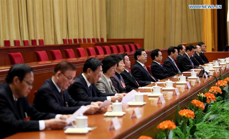 Zhang Dejiang (7th L), chairman of the Standing Committee of China