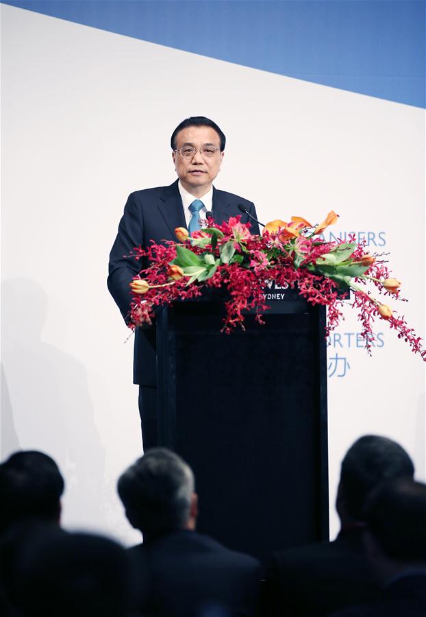 Chinese Premier Li Keqiang delivers a speech at the China-Australia Cooperation on Economy and Trade Forum in Sydney, Australia, March 24, 2017. Li attended the forum together with Australian Prime Minister Malcolm Turnbull. (Xinhua/Yao Dawei)