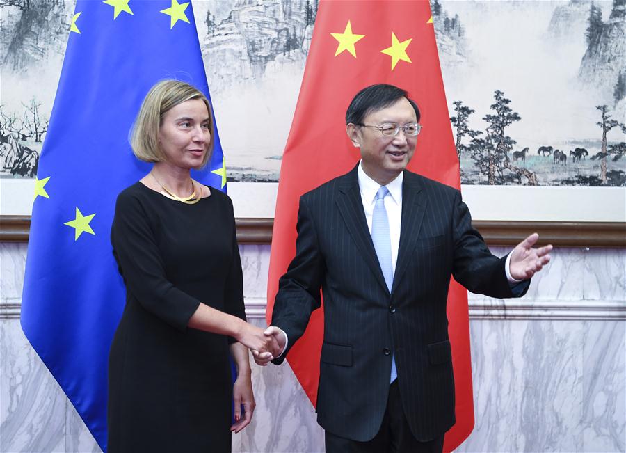 Chinese State Councilor Yang Jiechi co-chairs the seventh China-EU high-level strategic dialogue with EU high representative for foreign affairs and vice president of the European Commission Federica Mogherini in Beijing, China, April 19, 2017. (Xinhua/Zhang Ling)