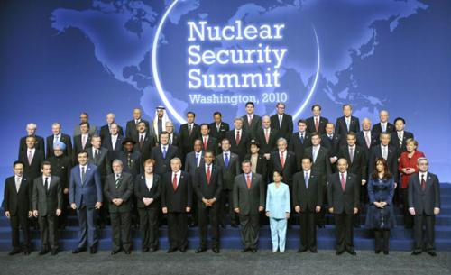 The leaders of the international delegations pose for a group photo at the Nuclear Security Summit 2010 in Washington April 13, 2010.