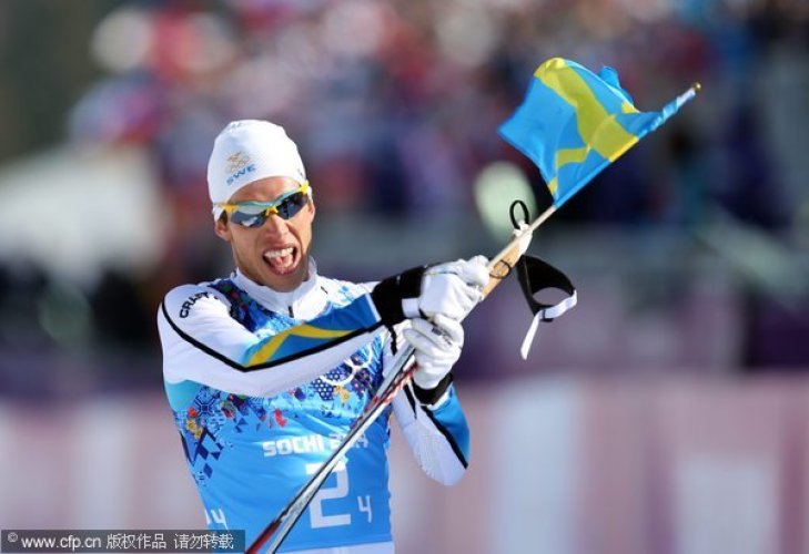 [高清組圖]越野滑雪男子4×10公里 瑞典隊奪冠