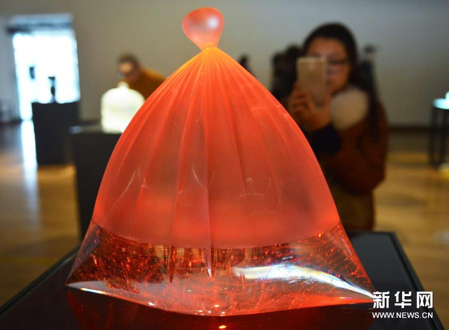     （5）1月13日，在杭州中國美術學院美術館，參觀者在欣賞名為《非洲印象》的玻璃藝術作品。　